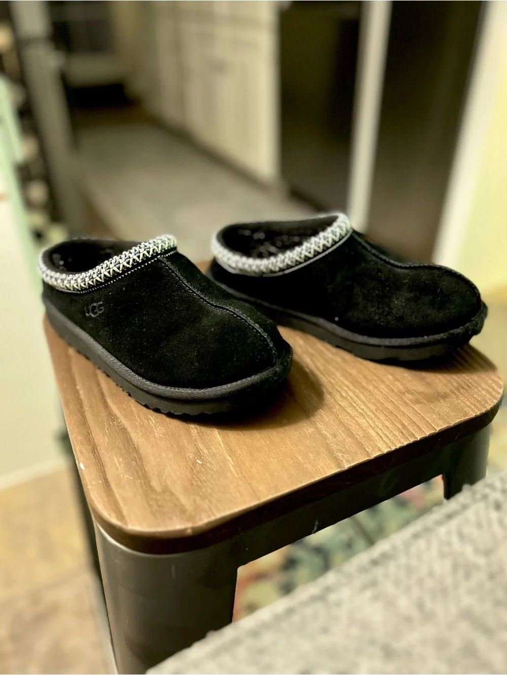 UGG Kids Black Slip-On Suede Clog with Braided Trim